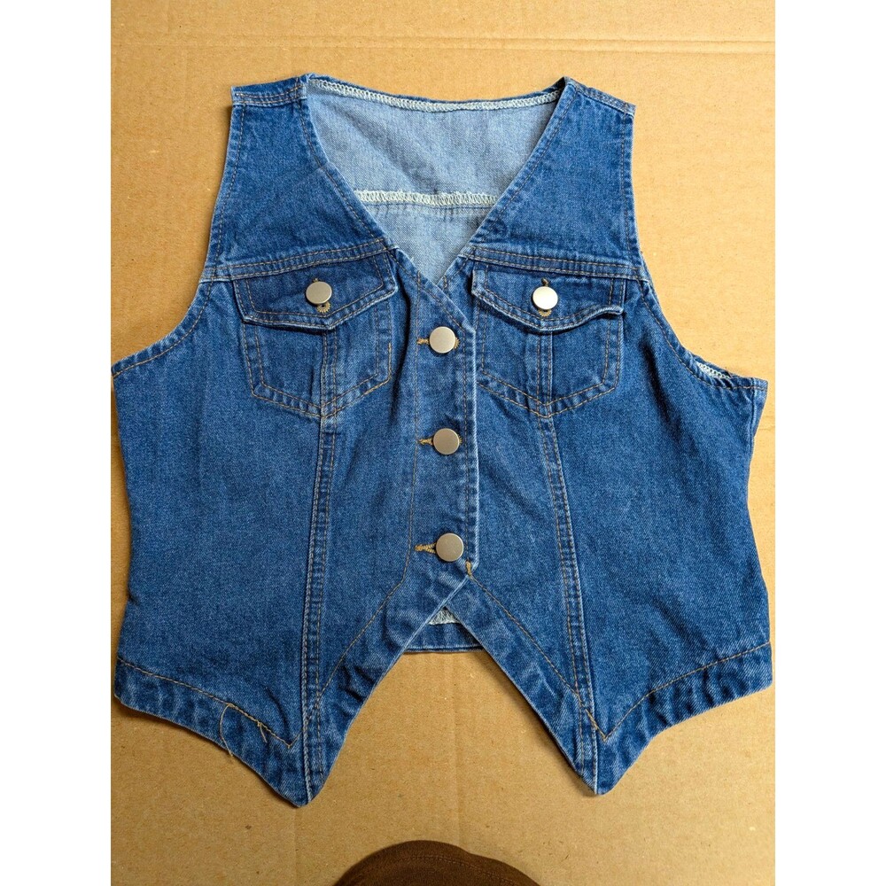 SHEIN Womens Blue Button Front Pockets Sleeveless Short Denim Vest Size S